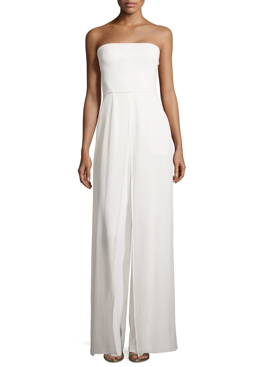 Halston heritage chiffon overlay strapless shop jumpsuit