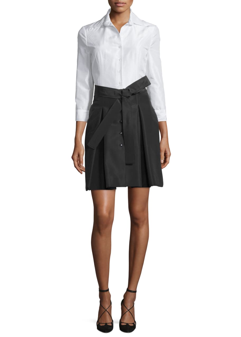 Image 1 of 1: 3/4-Sleeve Colorblock Trench Dress, White/Black