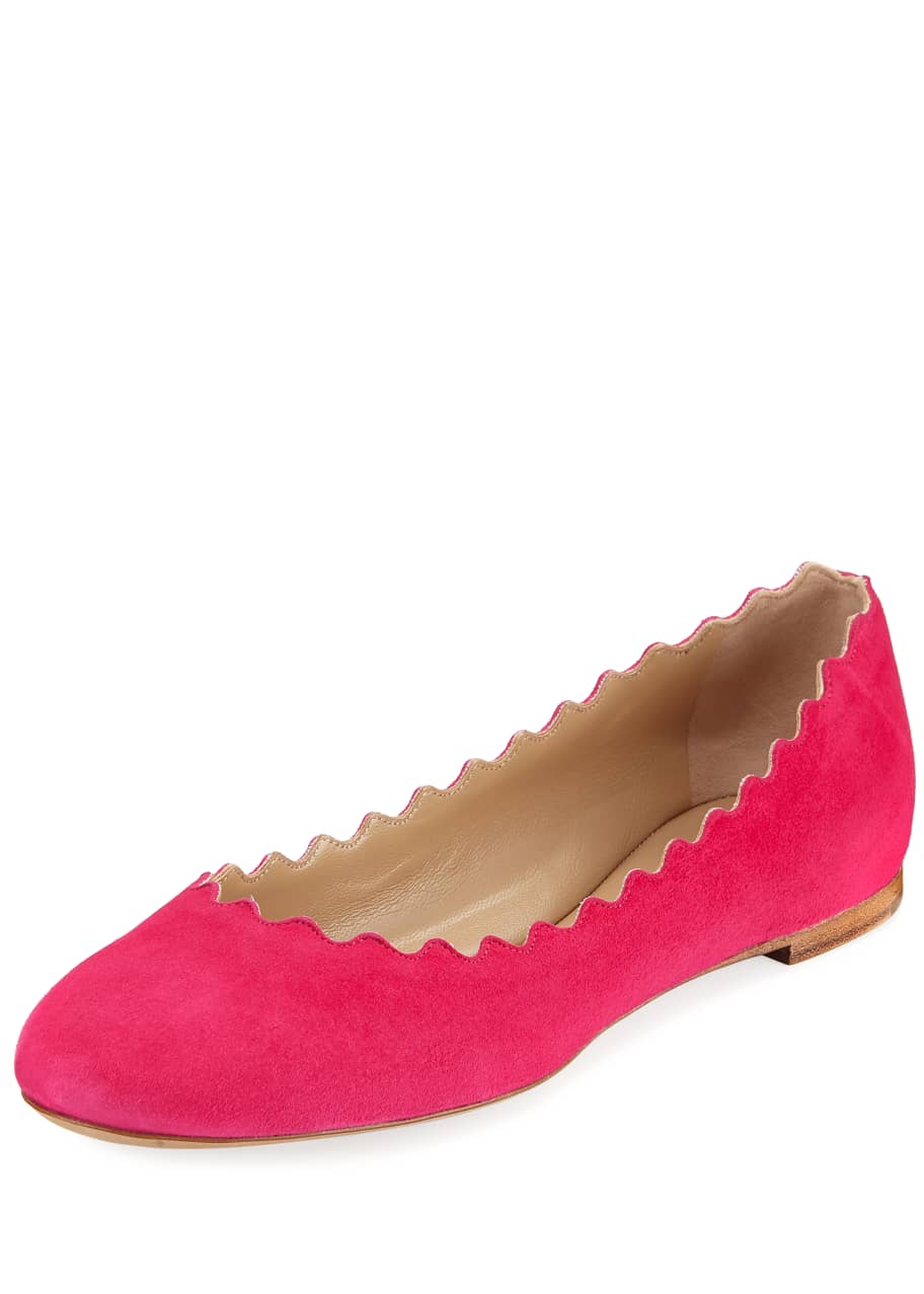 Image 1 of 1: Scalloped Suede Ballet Flats