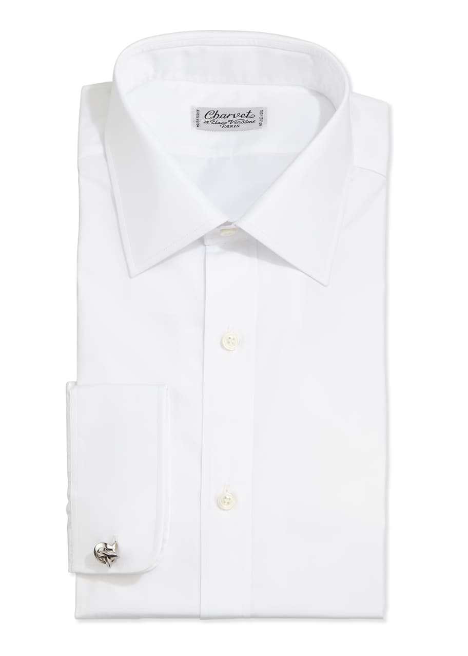 Charvet Men's Solid Poplin Dress Shirt, White Bergdorf Goodman