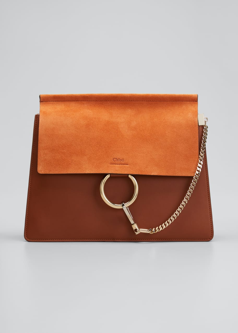 Image 1 of 1: Faye Medium Leather & Suede Shoulder Bag