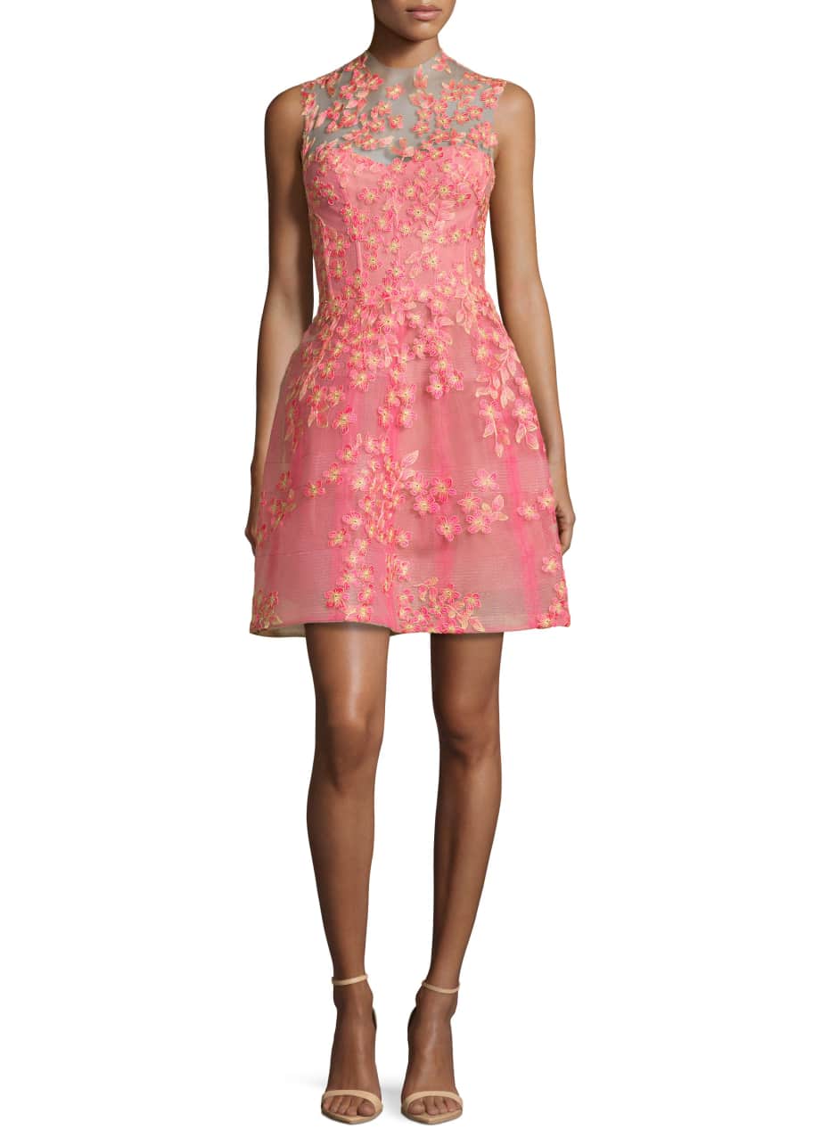 Image 1 of 1: Sleeveless Floral-Applique Cocktail Dress, Apricot