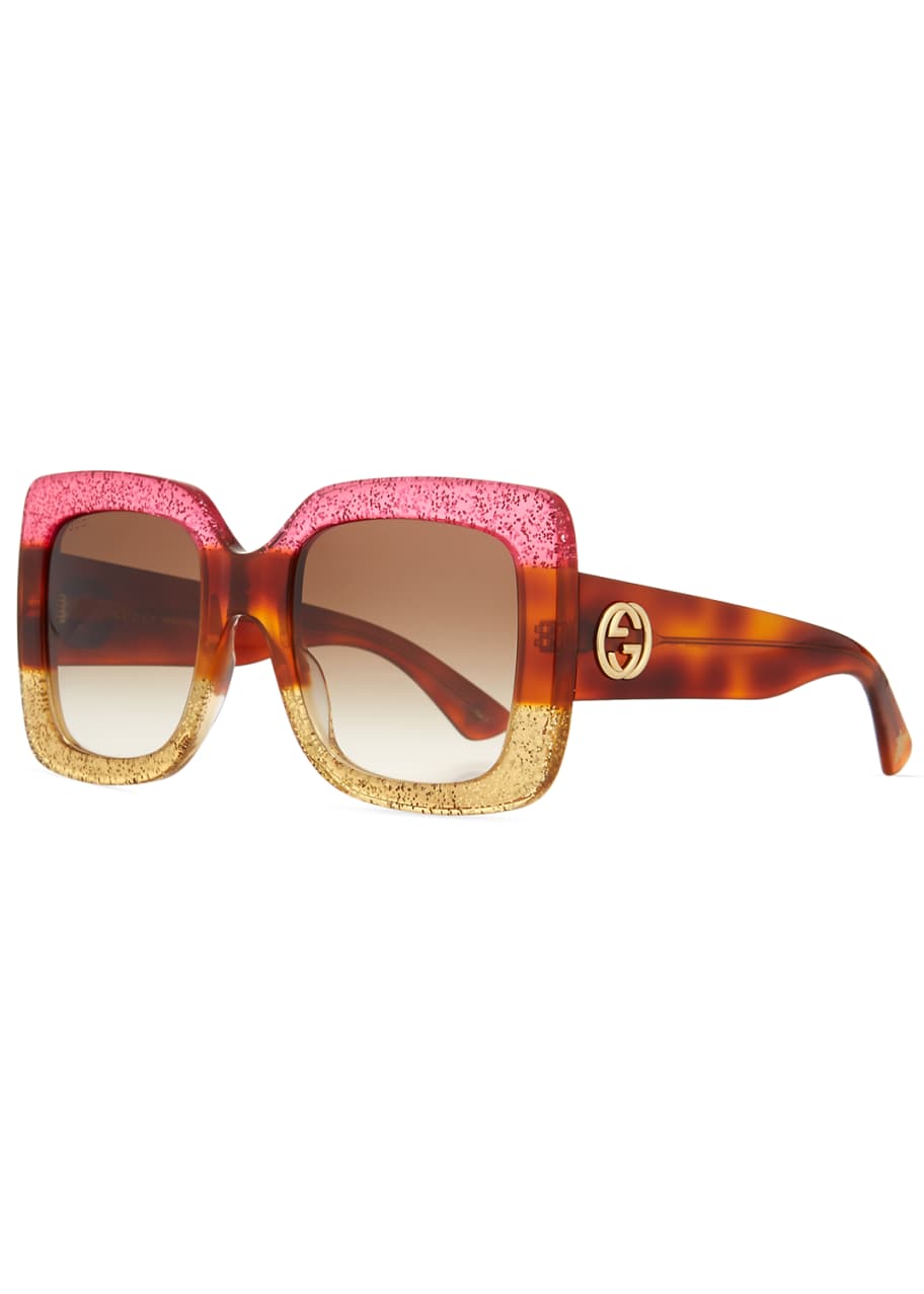 Gucci glittered gradient oversized square sunglasses 2025