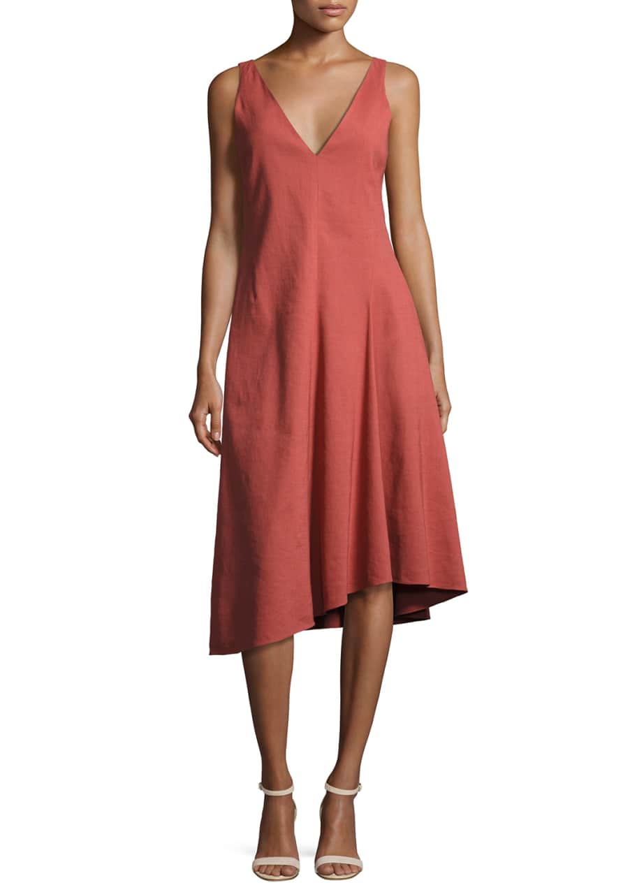 Theory Tadayon New Stretch Linen Midi Dress, Red - Bergdorf Goodman