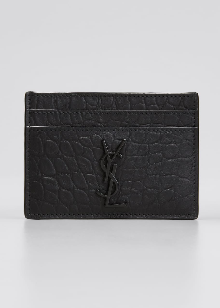 Saint Laurent YSL Monogram Croc Embossed Leather Card Case