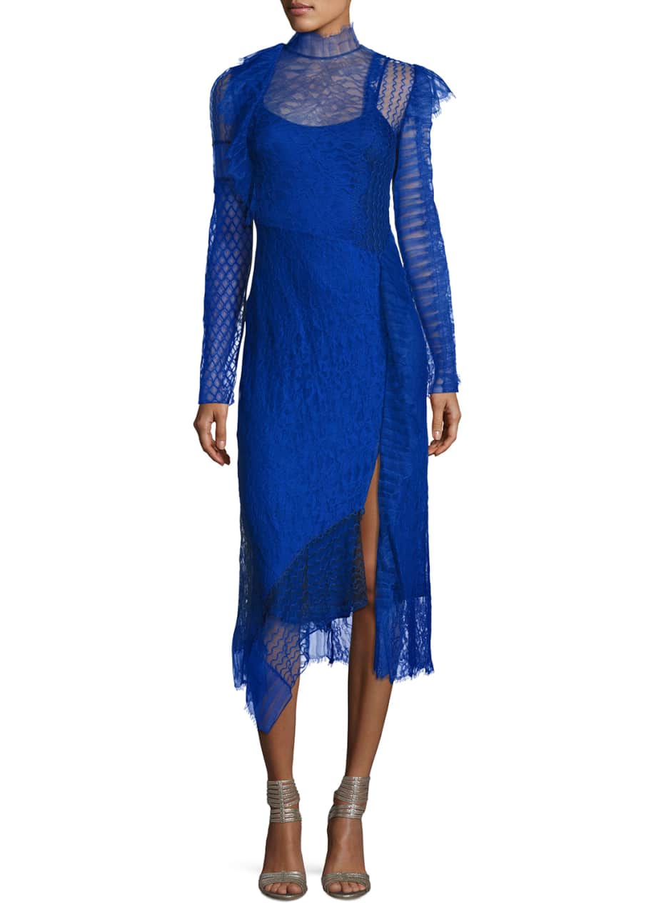 3.1 Phillip Lim Long-Sleeve Lace Patchwork Midi Dress - Bergdorf Goodman