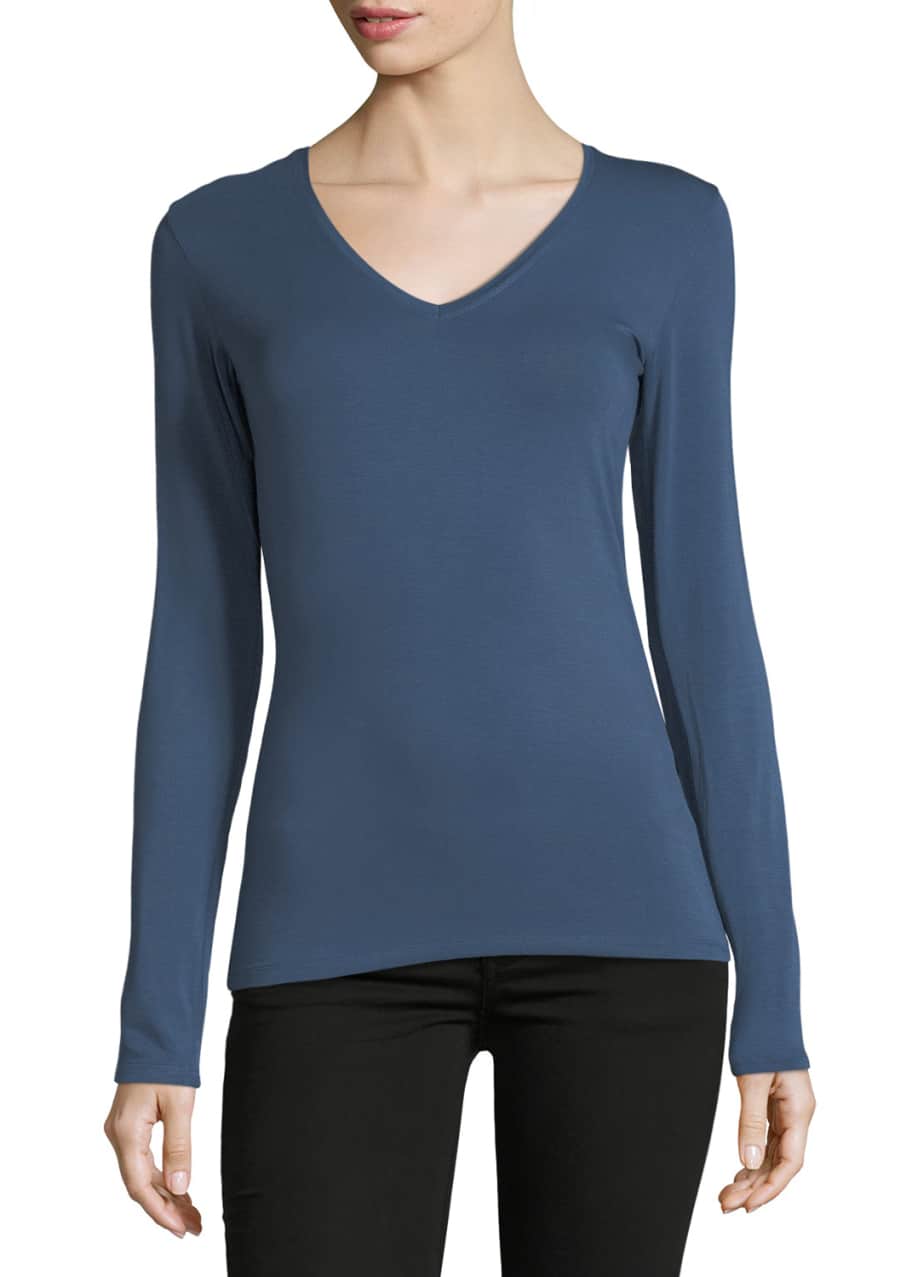 Majestic Soft Touch V-Neck Jersey Top - Bergdorf Goodman