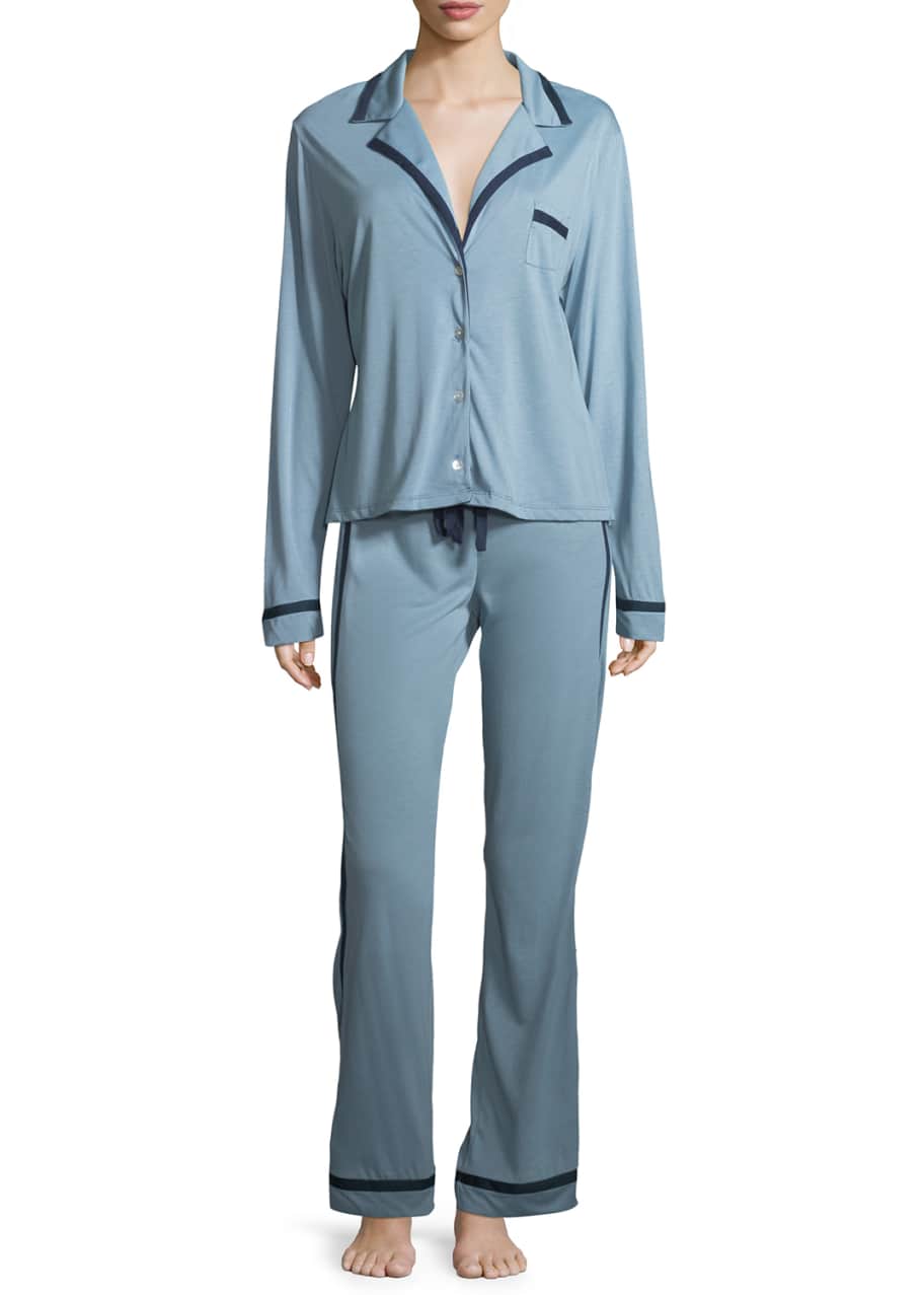 Image 1 of 1: Bella Contrast-Trim Pajama Set