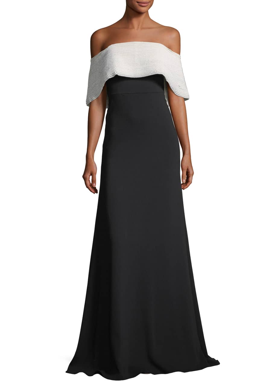 Image 1 of 1: Off-the-Shoulder A-Line Crepe Evening Gown
