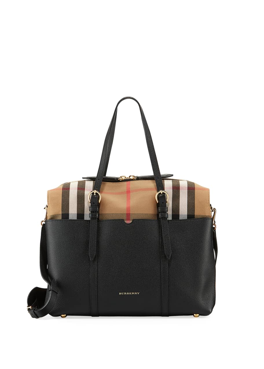 Burberry Mason Check-Canvas & Leather Diaper Tote Bag