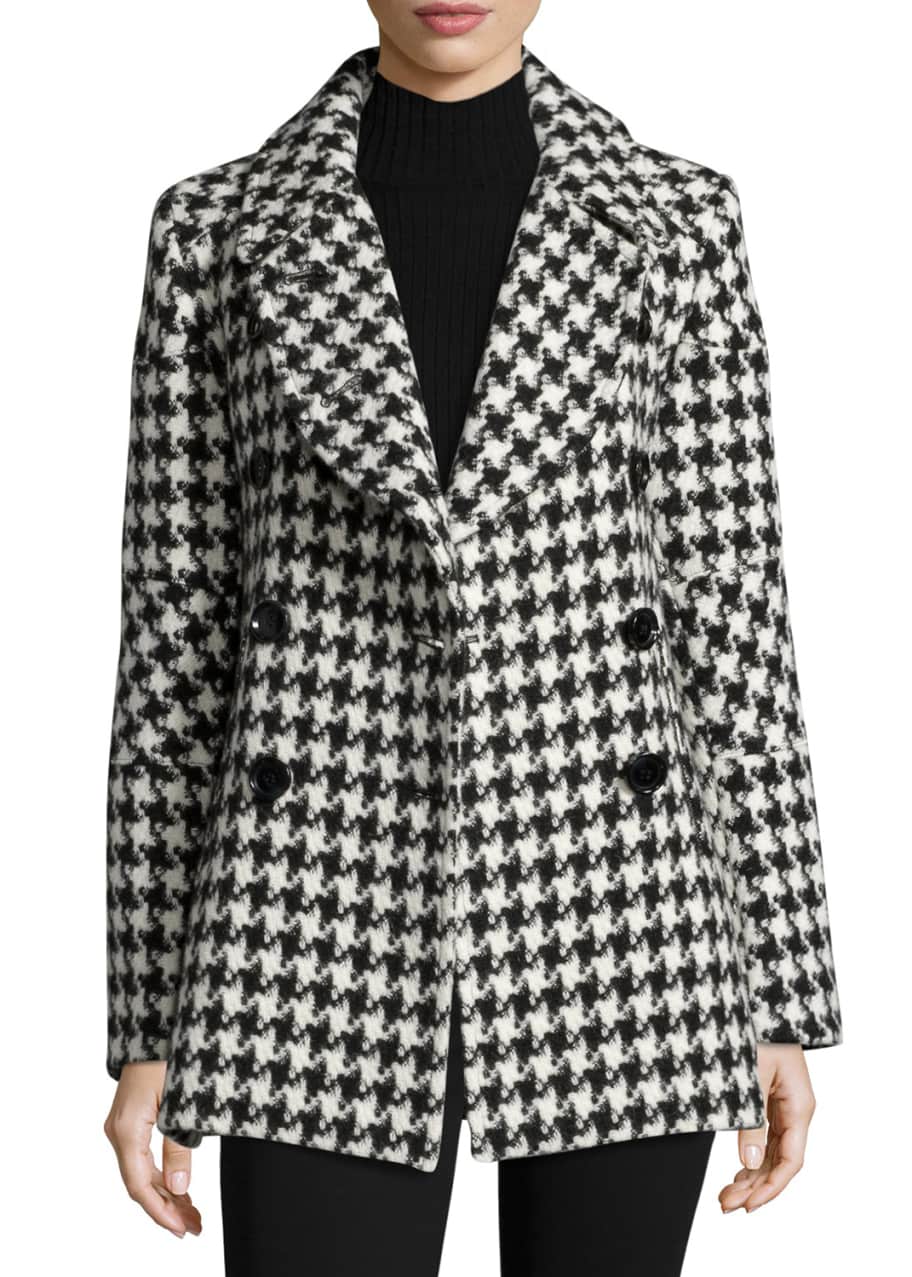 Sofia Cashmere Houndstooth Double-Breasted Alpaca-Wool Pea Coat ...
