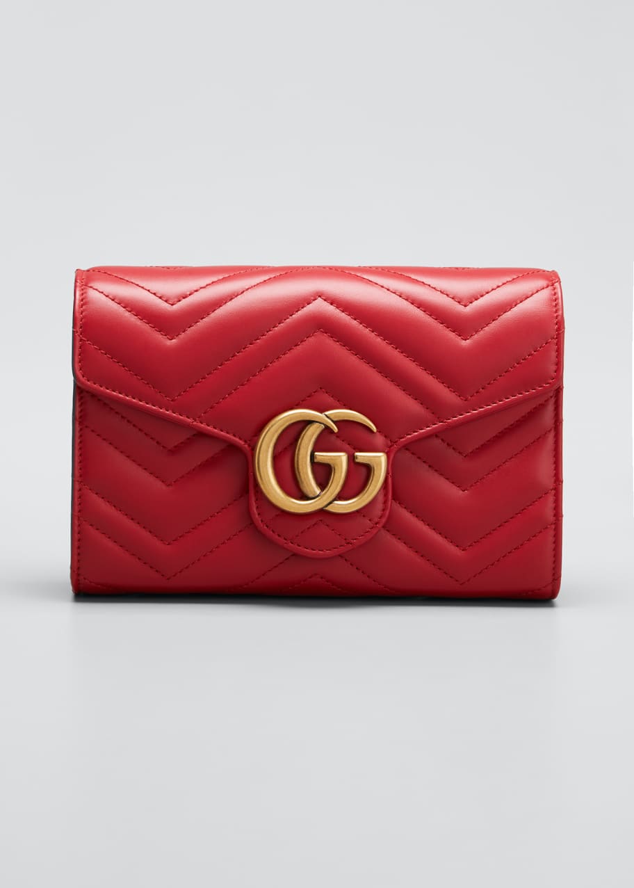 Image 1 of 1: GG Marmont Chevron Quilted Leather Flap Wallet on a Chain