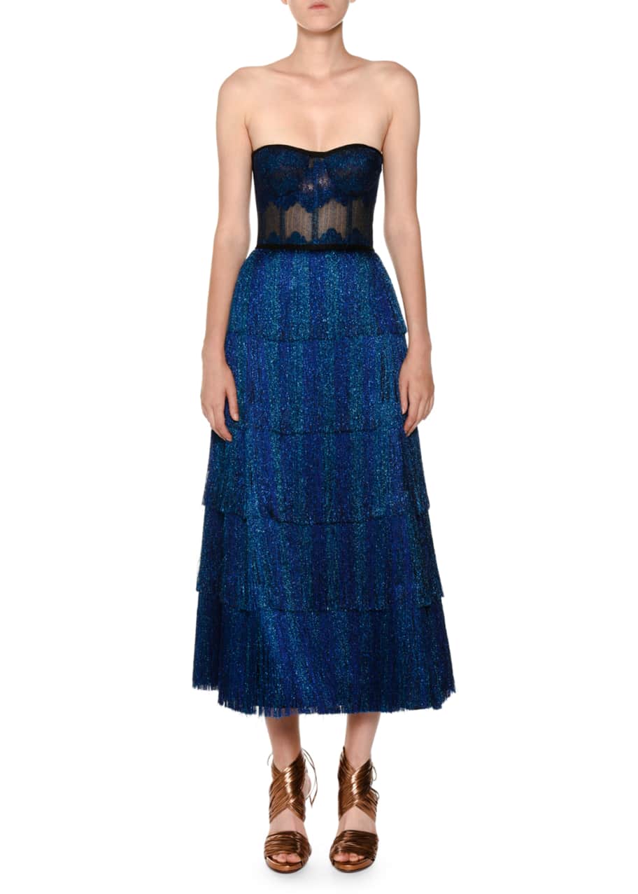 Missoni Strapless Fringe Corset Metallic Tea-Length Metallic Knit Gown -  Bergdorf Goodman