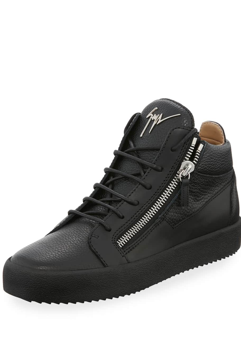 Giuseppe Zanotti Men's Textured Leather Mid-Top Sneakers - Bergdorf Goodman