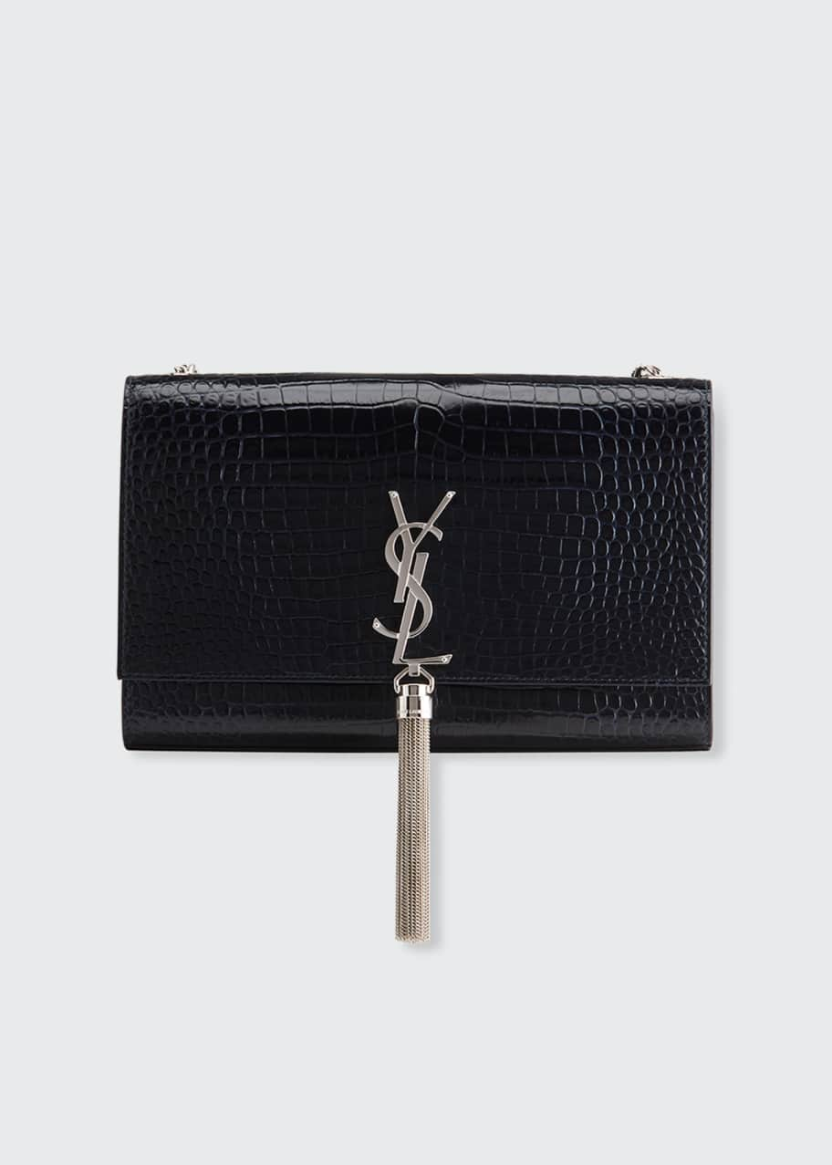 medium kate tassel in crocodile-embossed leather