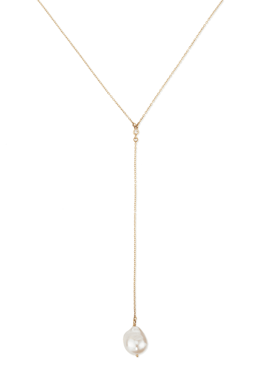 Image 1 of 1: 14k Gold Y Drop Necklace with Diamond & Pearl