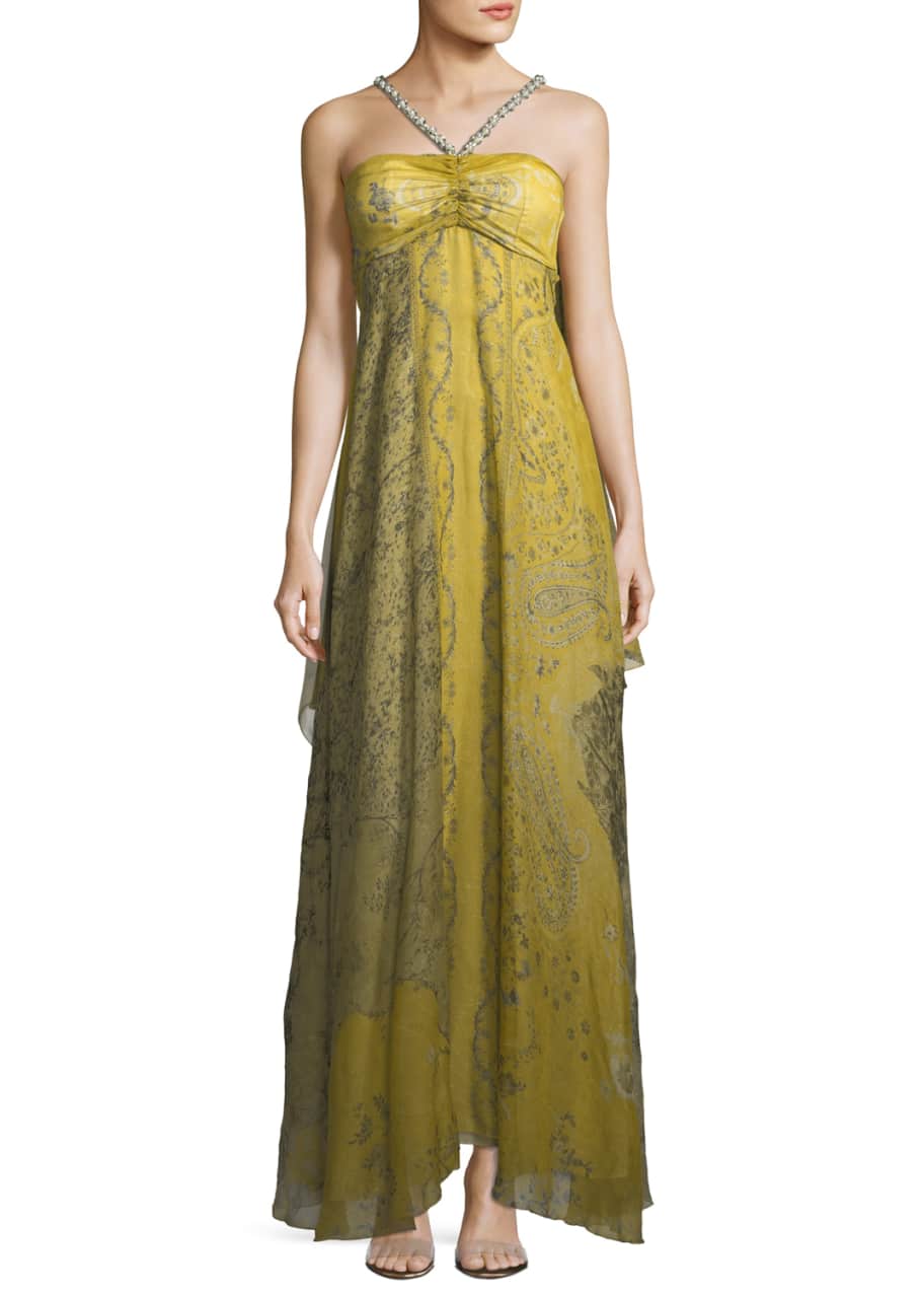 Etro Chartreuse Cape Shoulder Evening Gown Bergdorf Goodman