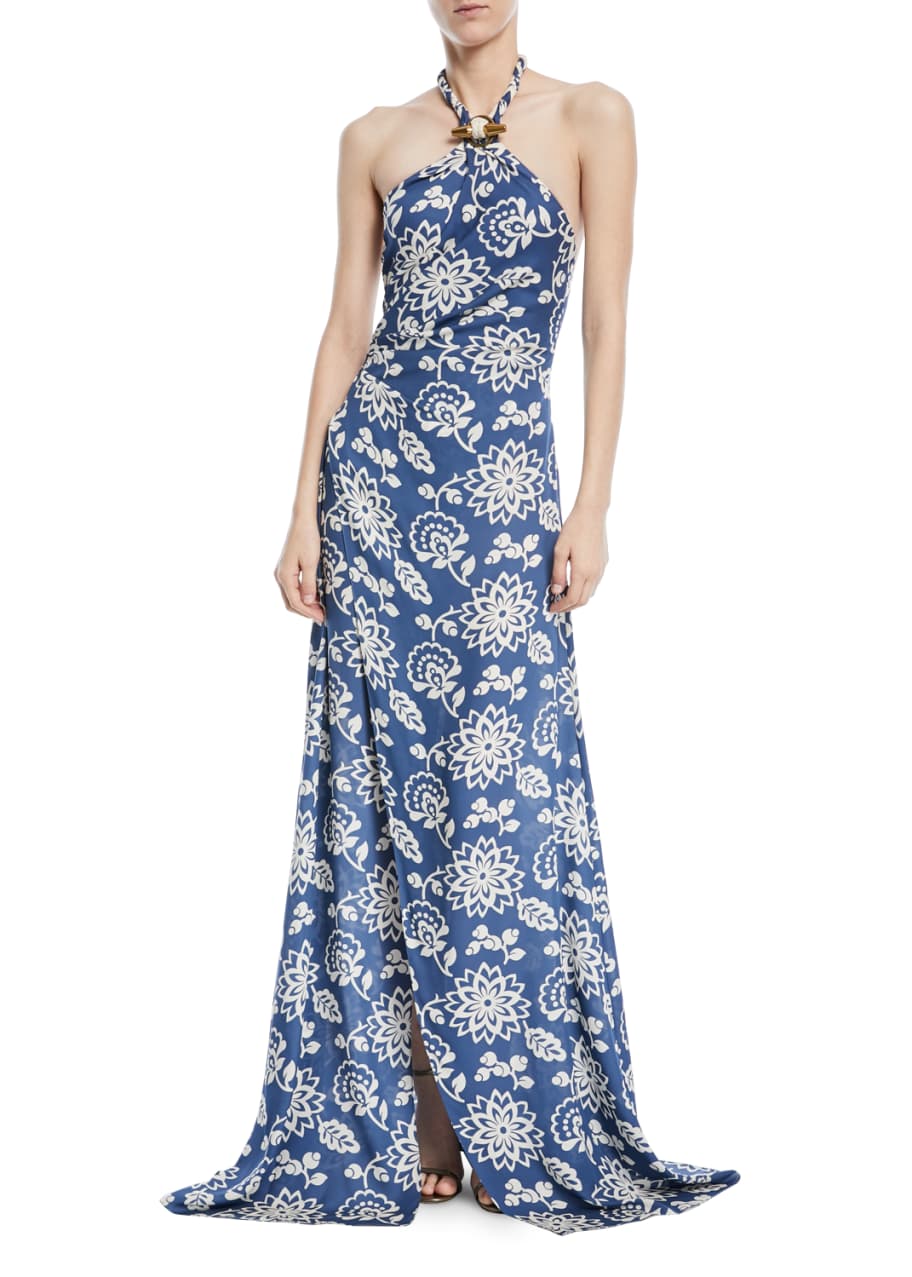 Ralph Lauren Collection Halter Floral-Print Silk Gown with Toggle & Rope -  Bergdorf Goodman