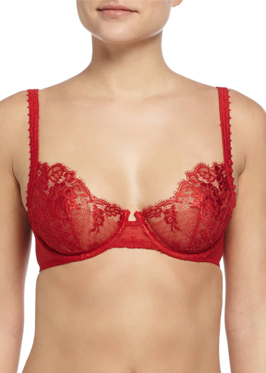 La Perla Maharani Sheer Chantilly Lace Underwire Bra, Red - Bergdorf Goodman