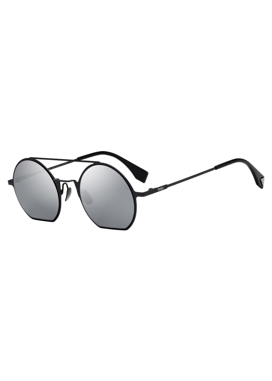 Image 1 of 1: Straight-Brow Round Metal Sunglasses