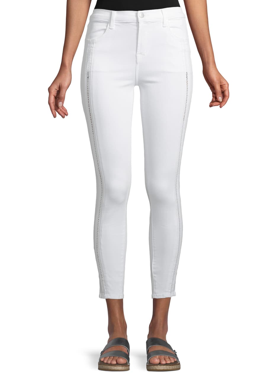 J Brand Alana High Rise Cropped Super Skinny Jeans w Ladder Lace White Bergdorf Goodman