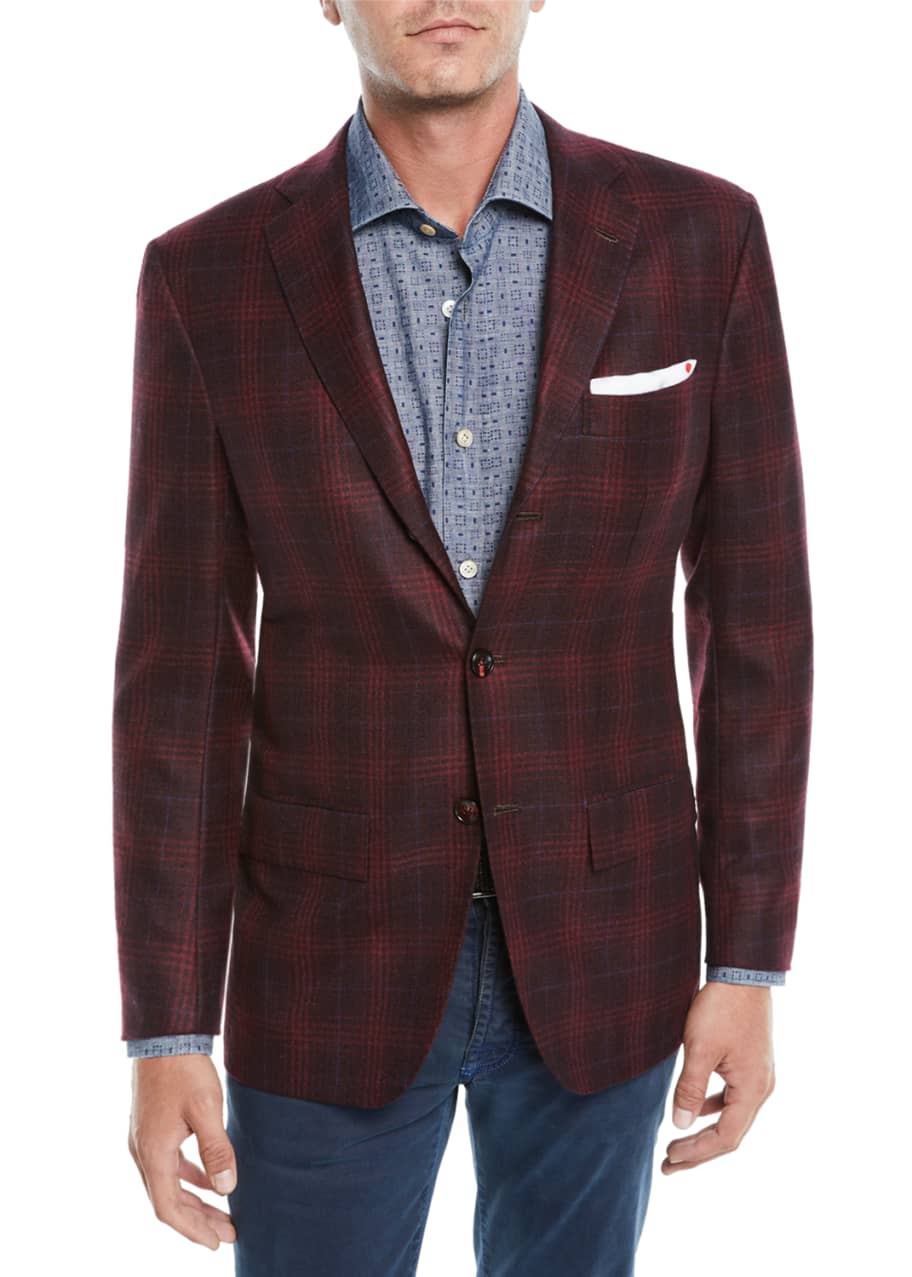 Kiton Men's Plaid Cashmere 3Button Sport Coat Jacket Bergdorf Goodman