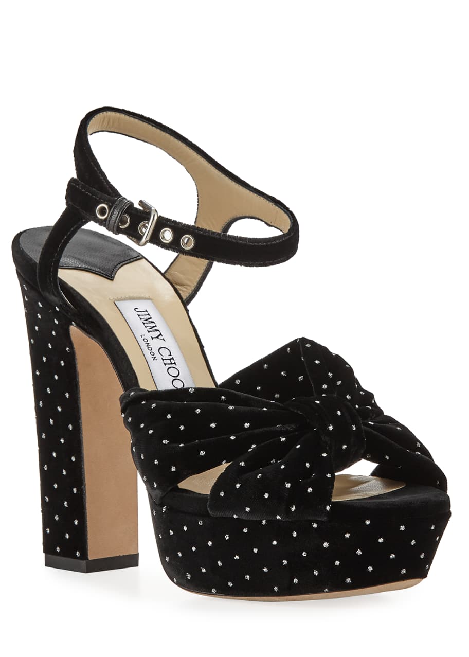 Jimmy Choo Heloise Glitter Spotted Velvet Platform Sandals - Bergdorf ...
