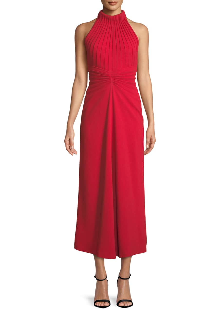 Brandon Maxwell Sleeveless Pebble-Crepe Mirror Pleat Midi Dress - Bergdorf  Goodman