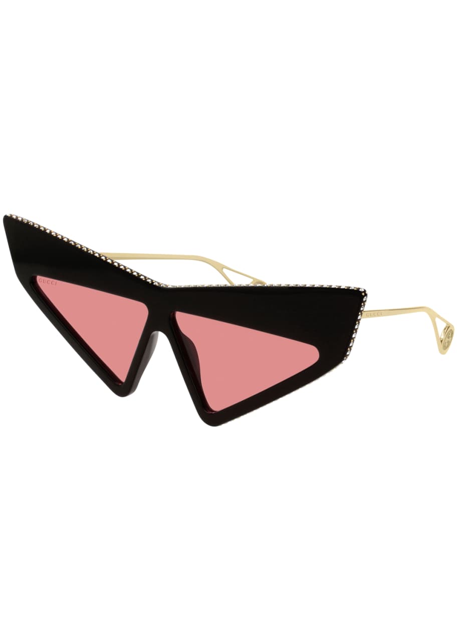 Image 1 of 1: Crystal Studded Acetate Mask Cat-Eye Sunglasses