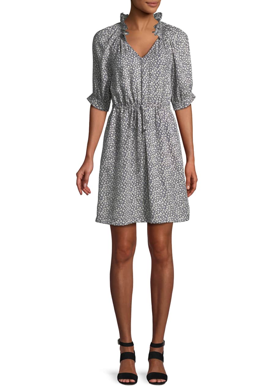 Rebecca Taylor Lauren Floral 3/4-Sleeve Silk Mini Dress - Bergdorf Goodman