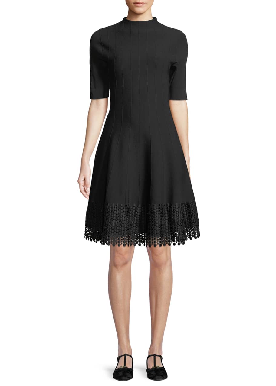 lela rose lace hem dress Floral Lace Strapless Full Skirt Dress Black/Ivory / 0 / R269500