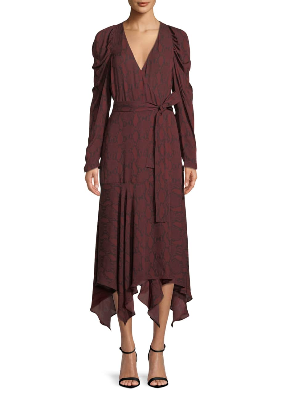 Image 1 of 1: Tianna Snake-Print Long-Sleeve Wrap Dress