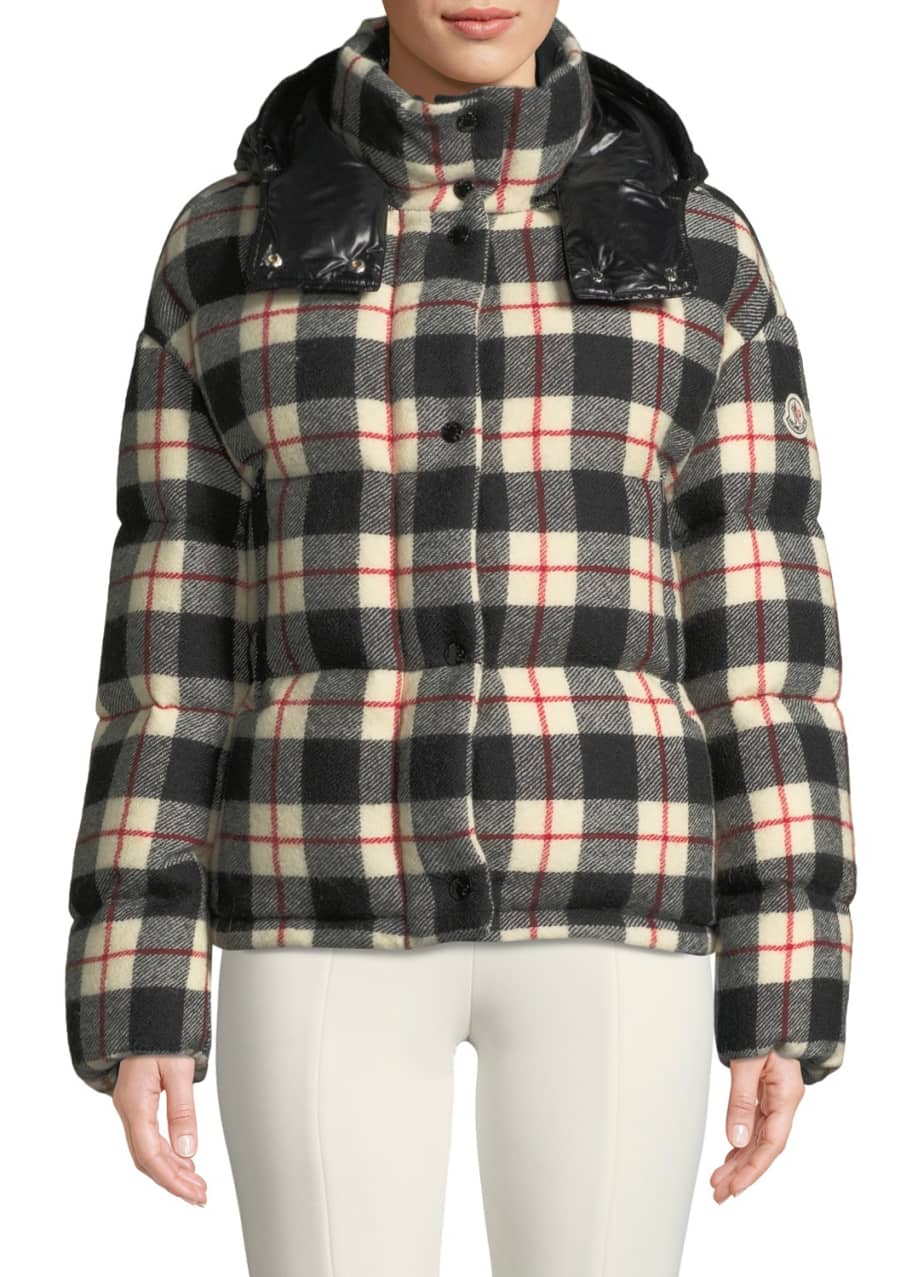 Caille Plaid Puffer Coat w Removable Hood