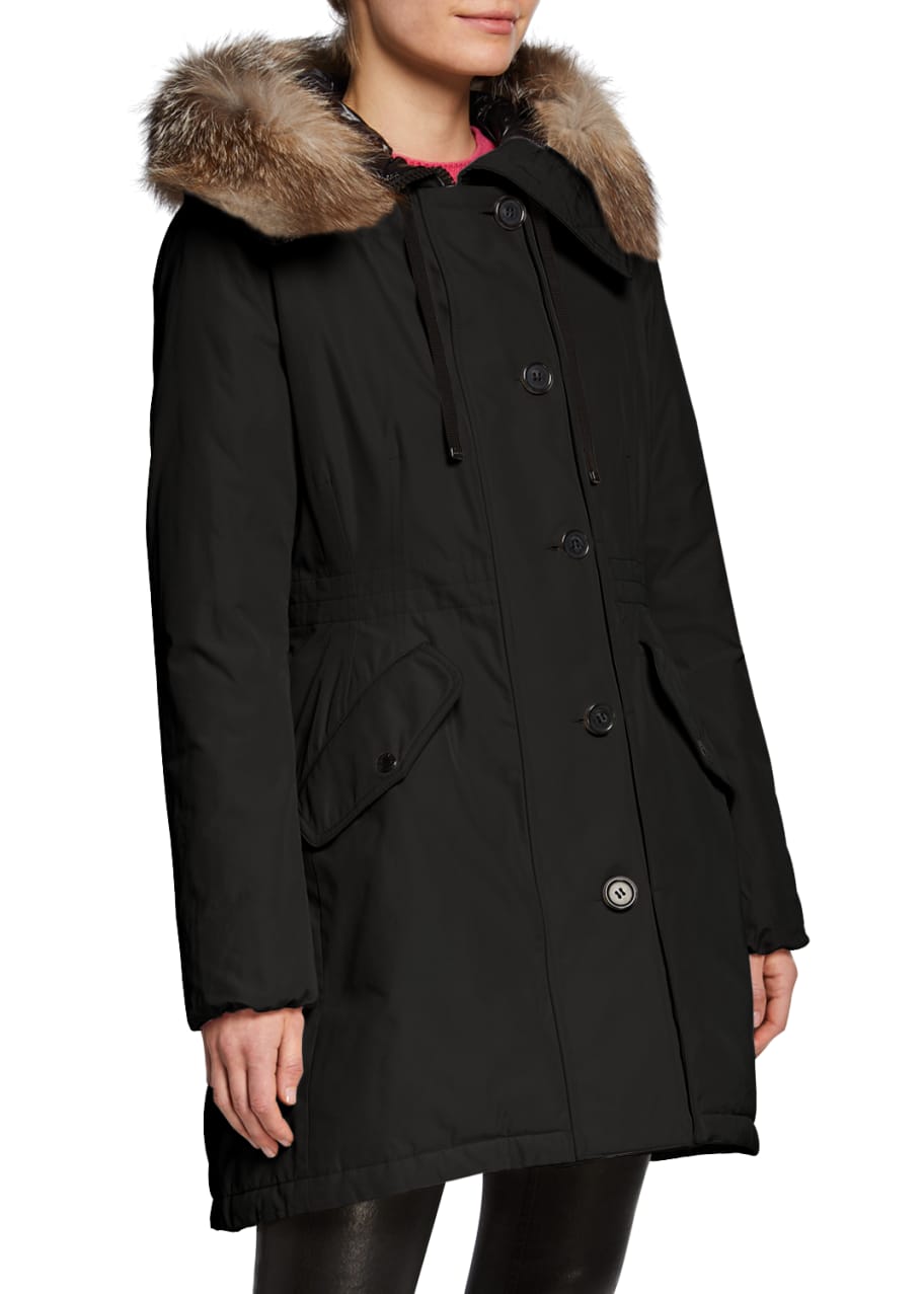 Moncler Monticole Long Parka Coat w/ Fur Trim at Hood - Bergdorf Goodman