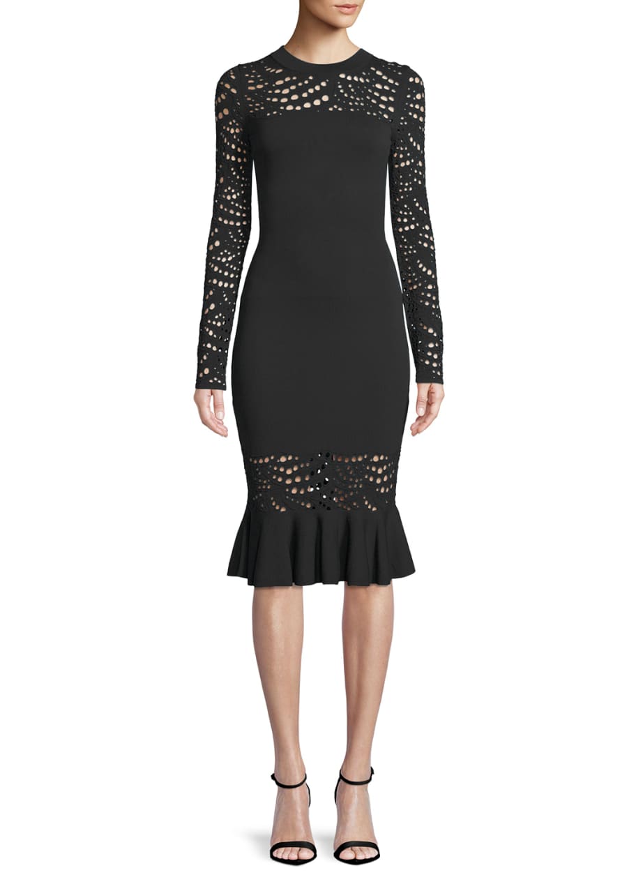 Milly Long Sleeve Pointelle Lace Mermaid Midi Dress Bergdorf Goodman