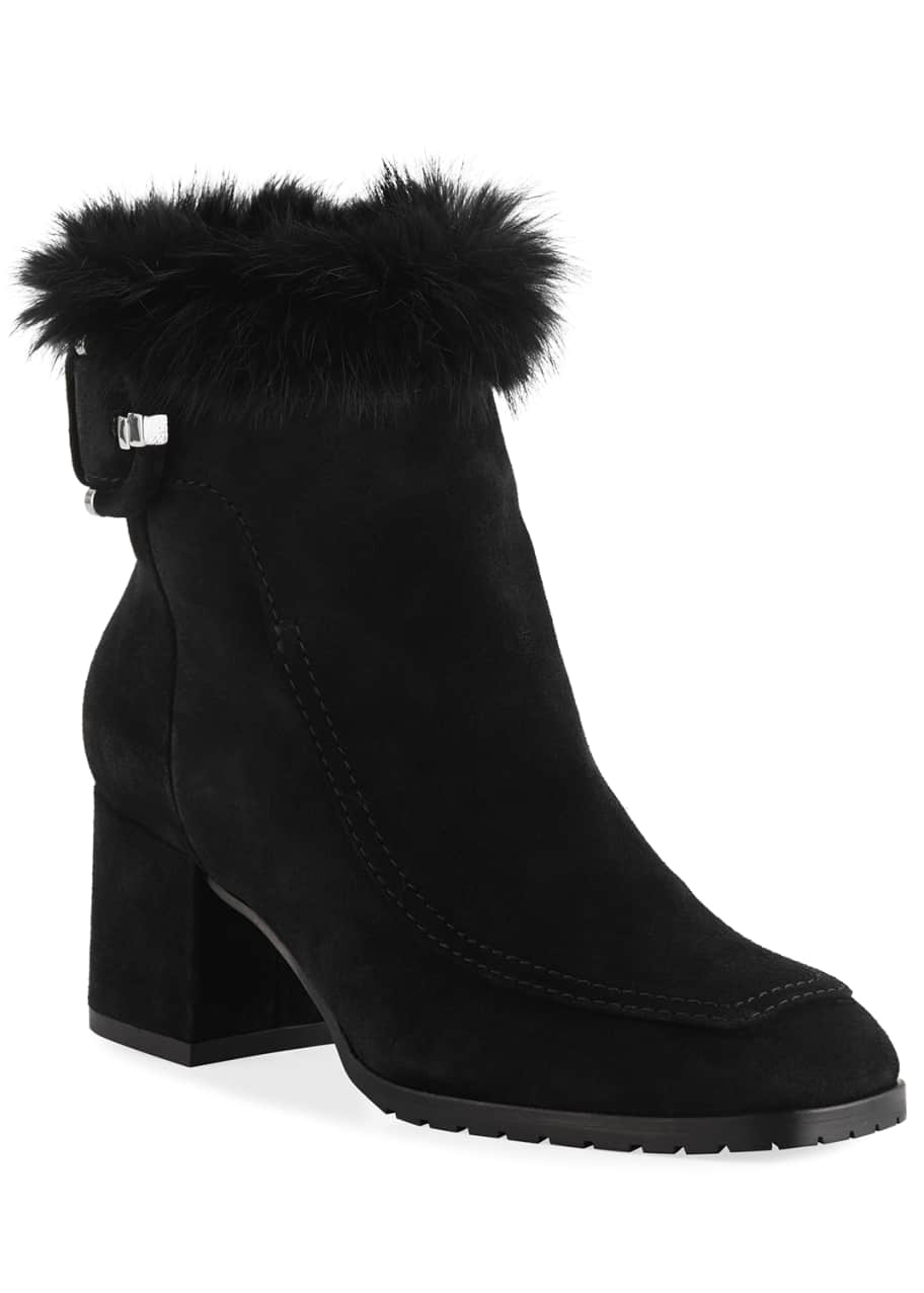 Aquatalia Charlize Suede Booties with Fur Trim Bergdorf Goodman