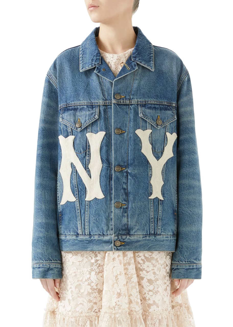 Gucci Stone-Washed Denim Jacket with NY Yankees MLB Patch - Bergdorf ...