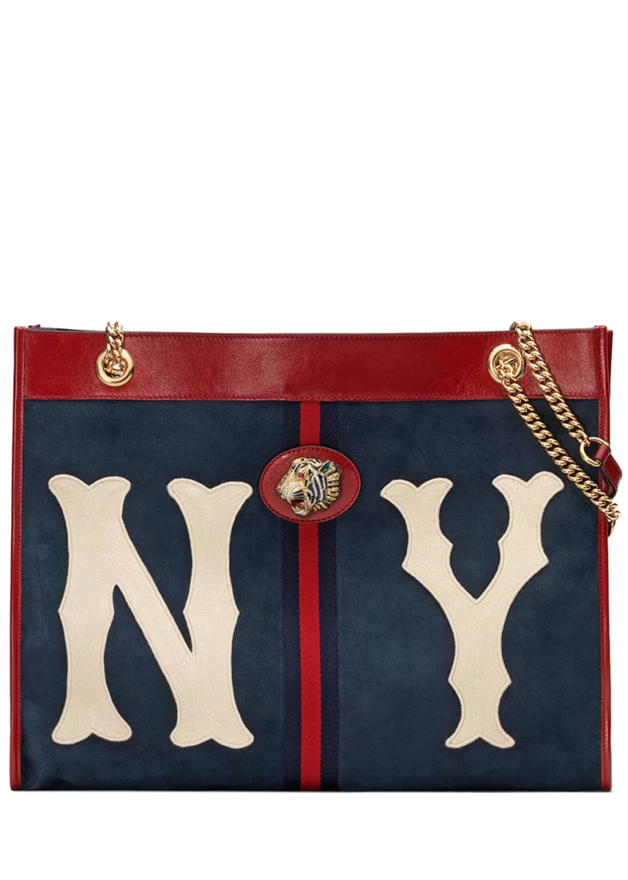 Image 1 of 1: Rajah Large Suede Tote Bag with NY Yankees MLB Patch