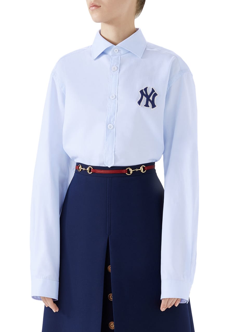 Rare! GUCCI NY New York Yankee MLB logo embroidered Women's Shirt