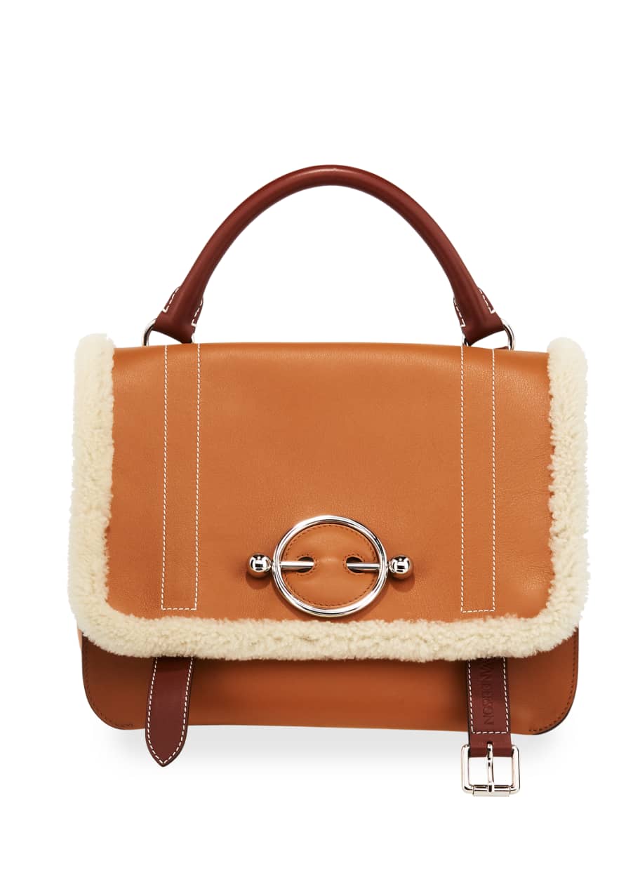 Disc Satchel Bag with Shearling Trim