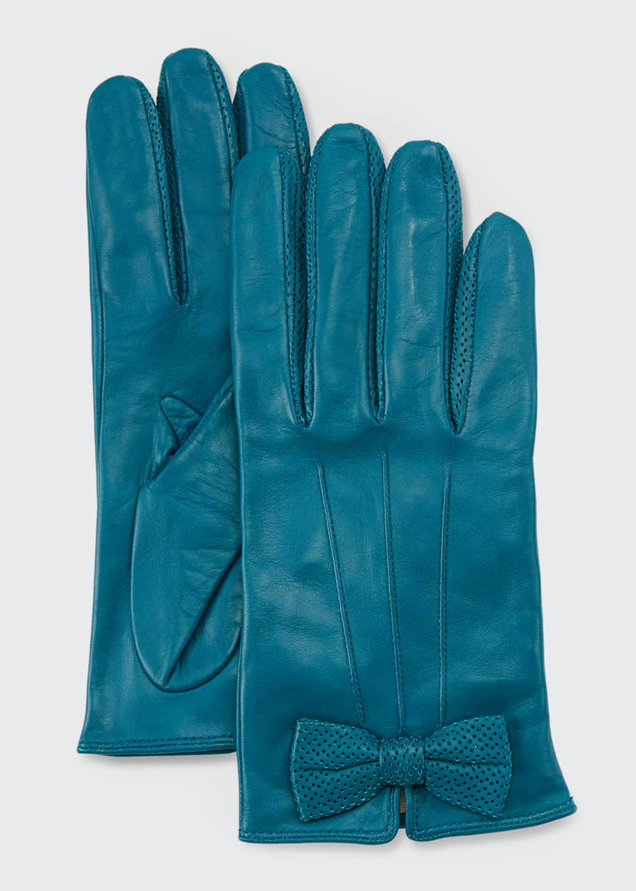 Portolano Napa Leather Gloves w/ Perforated Bow - Bergdorf Goodman