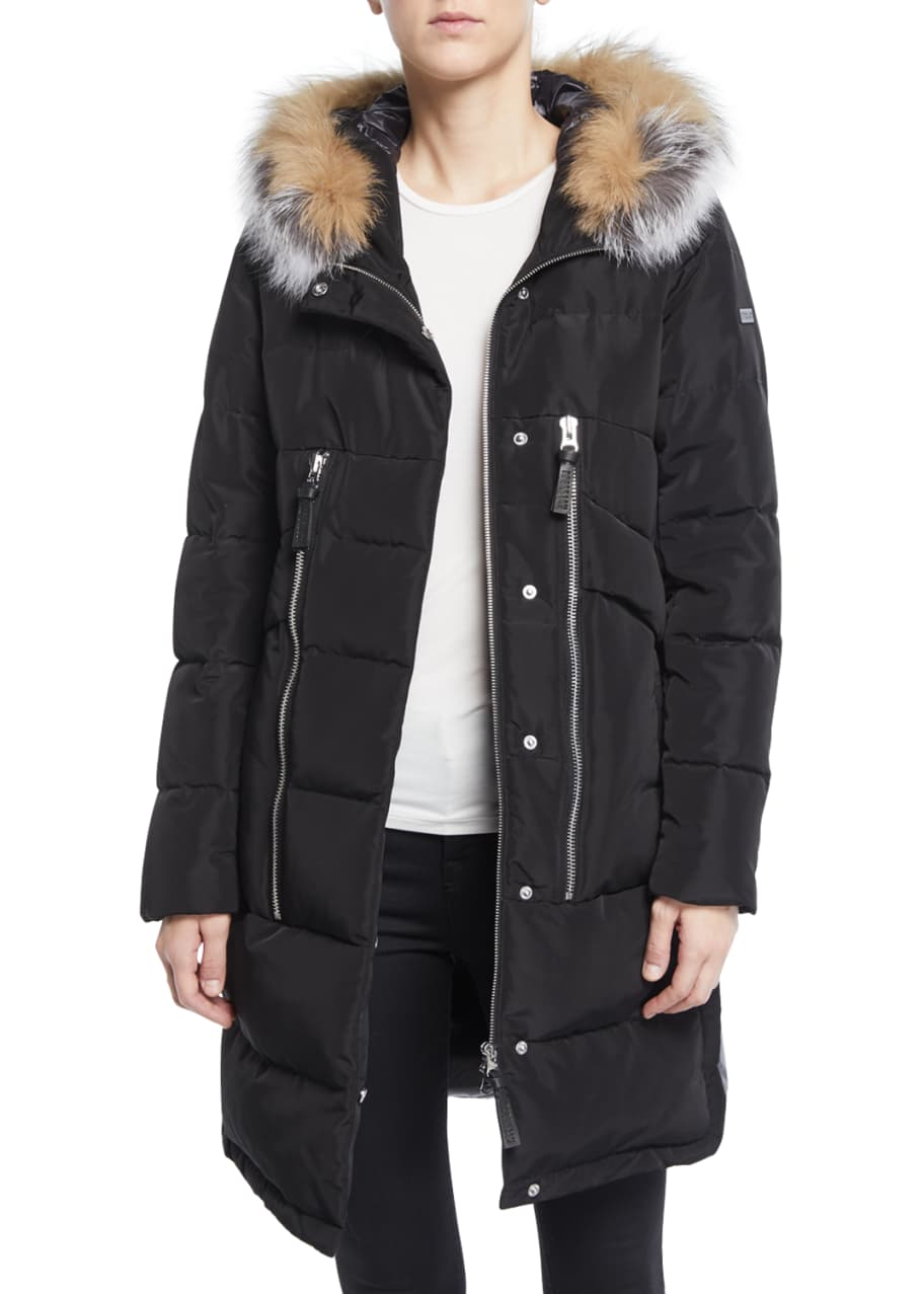 Derek Lam 10 Crosby Zip-Front Quilted Parka Jacket with Fox Fur Hood ...