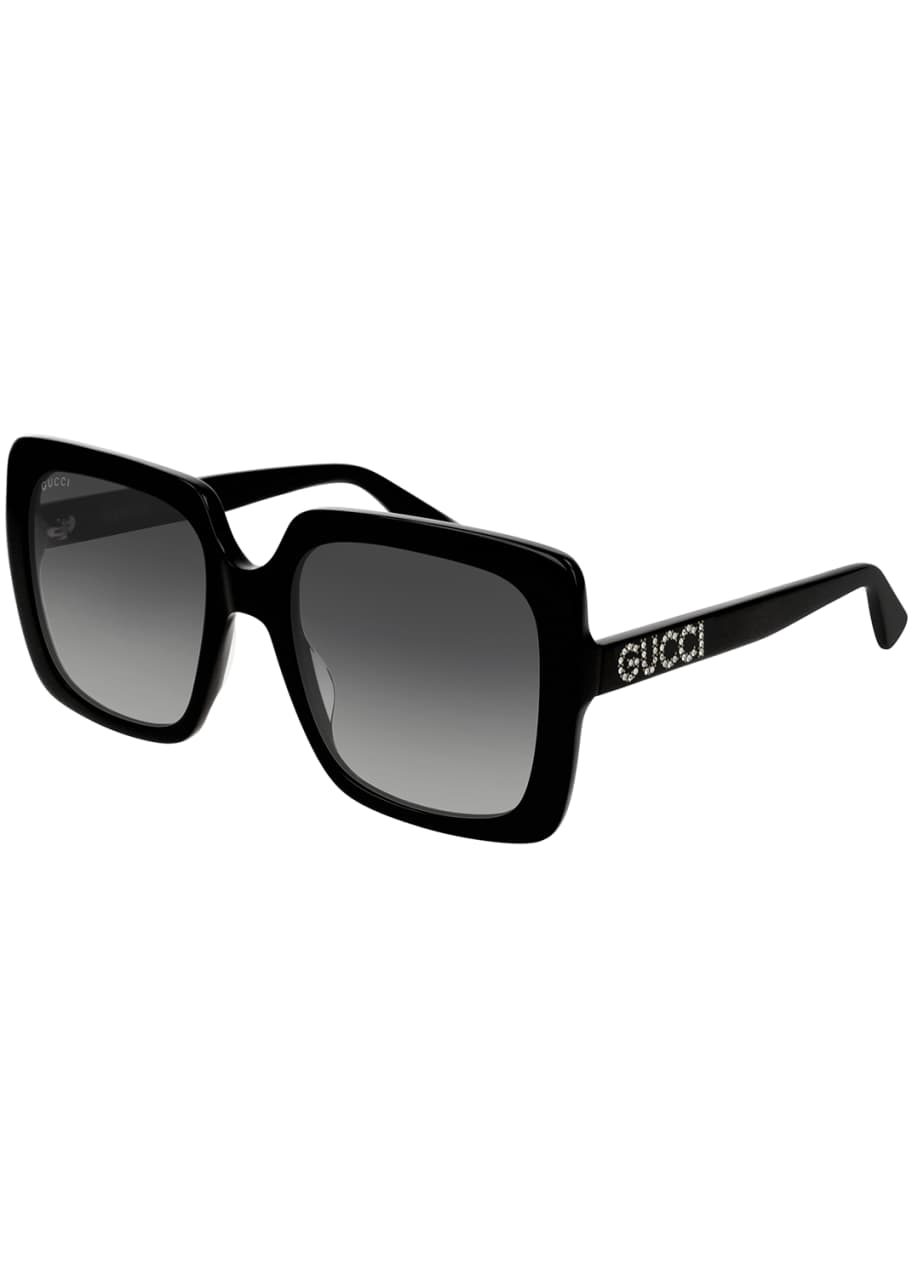 Gucci Square Acetate Sunglasses w Swarovski Crystal Logo Temples Bergdorf Goodman