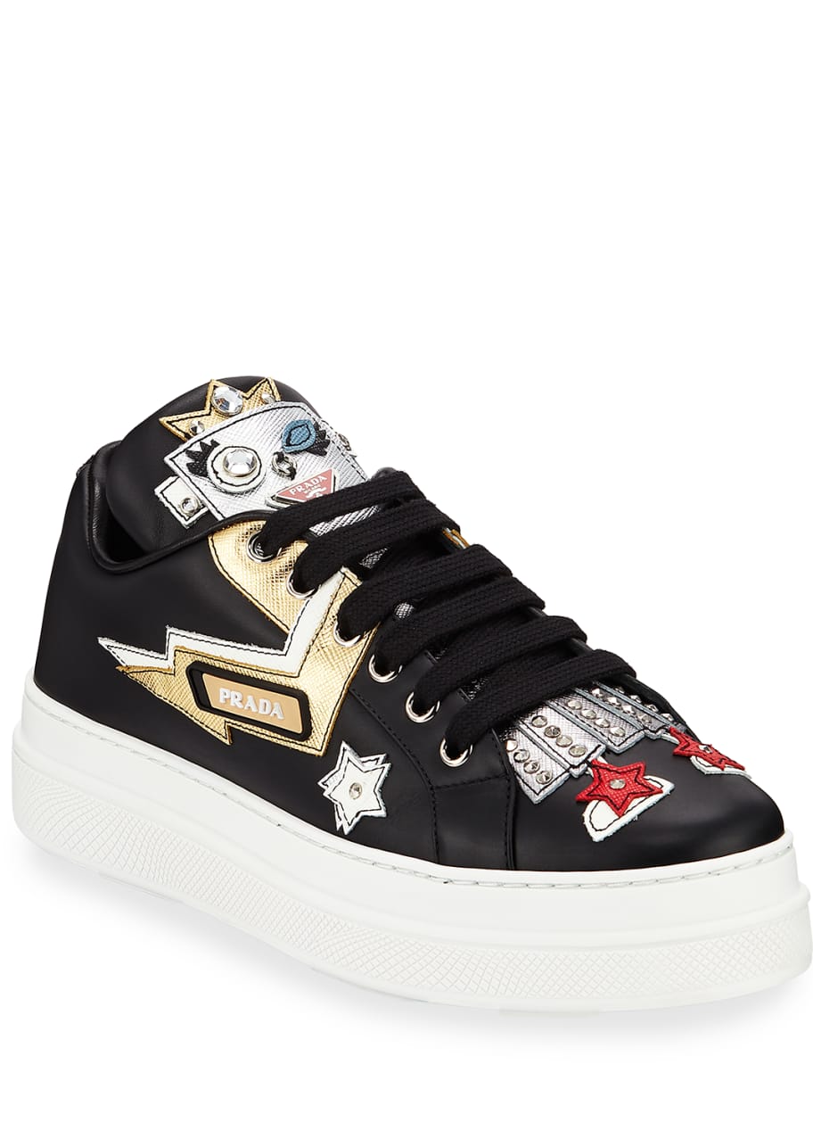 Image 1 of 1: Embellished Robot Leather Sneakers