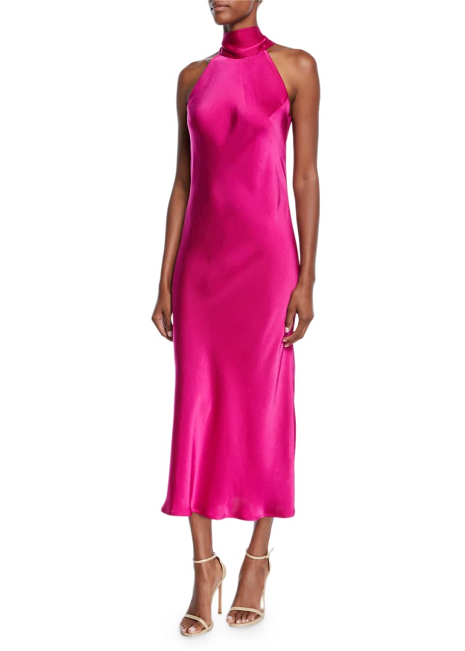 Sienna Sleeveless Satin Turtleneck Bow Back Dress