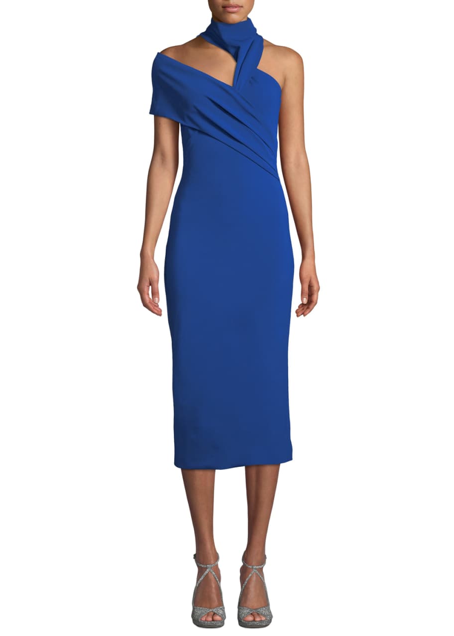 Image 1 of 1: Mock-Neck Sleeveless Pencil Midi Cocktail Dress w/ Arm Band Detail