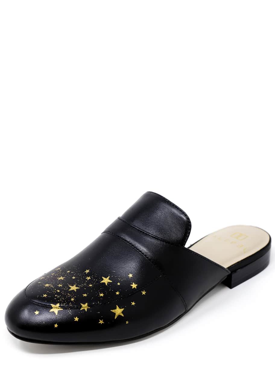 Image 1 of 1: Hand-Painted Star Flat Leather Slide Mules