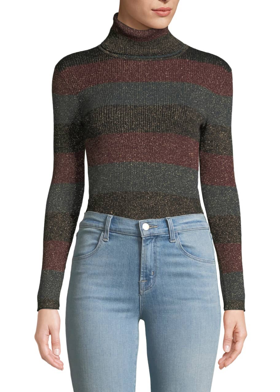 A.L.C. Mariel Striped Turtleneck Metallic Sweater Bergdorf Goodman