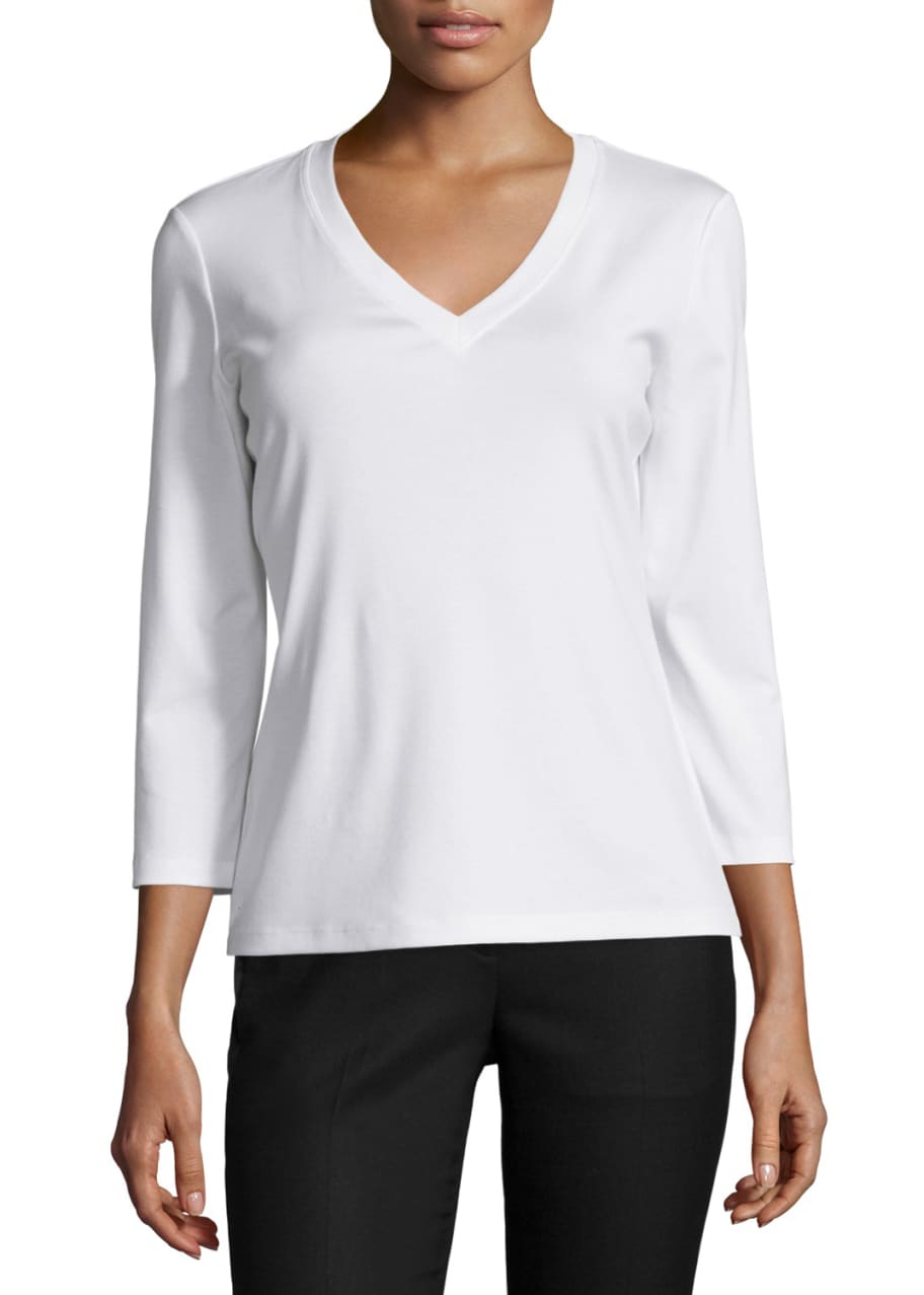Image 1 of 1: Stretch Cotton 3/4-Sleeve V-Neck Tee
