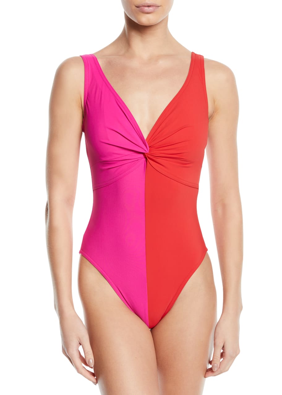Karla Colletto Sorella Colorblock V-Neck Underwire One-Piece